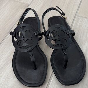 Coach Black Leather Sandals with Cutout Design